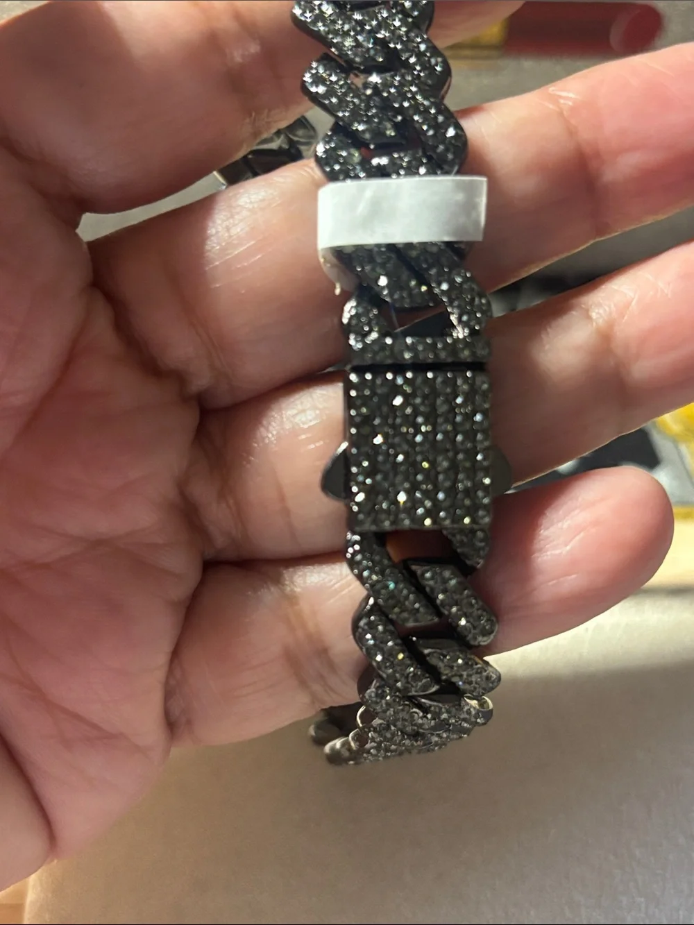 9.5” Men's Black Pavé Cuban Link Bracelet - Unknown Brand